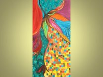 Large Painting Abstract Commission 24"X48" Red Green Bronze Magenta Orchid Flower By Devikasart 1 small