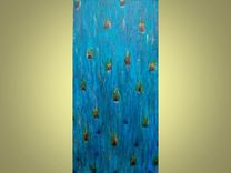 Peacock Original Abstract Painting Large 18"X36" Blue Turquoise Green Copper 1 small