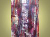 25% Off Sale-Original Painting Modern Abstract 24"X36" Title-Interwoven Pink Purple Grey Beige 1 small