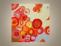 Circles Painting Abstract Modern Original-12"X12" Orange Yellow Circles Painting Devikasart 1 small