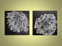 Marigold Abstract Original Painting 18"X18" Commission Black Gray Silver Flower Textured Painting 2 small