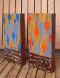 Ikat Painting Abstract Original Ready To Ship - 6"X12" Blue Gray Ochre By Devikasart 4 small