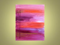 Landscape Painting Abstract 8"X10 Magenta Orange Sunset 2 small