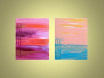 Landscape Painting Abstract 8"X10 Magenta Orange Sunset 3 small