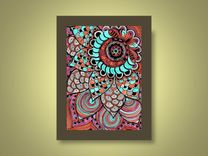 Sun Fine Art Print- Orange Magenta Blue Flower Ink And Acrylic 1 small