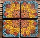 Coasters Handmade Sun Design With Original Artwork-Set Of 4 Orange Yellow Blue 1 small