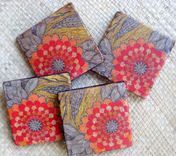 Tile Coasters Handmade Poppy Design -Set Of 4 Orange Red Yellow 2 small