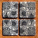Black And White Coasters Ethnic Design Handmade With Original Artwork-Set Of 4 Black White Grey 4 small