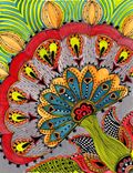 Flower Fine Art Print- Red Blue Green Gray Ink And Acrylic Painting 5 small