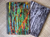 Journal Spiral Notebook Diary With Original Bamboo Artwork- Green Yellow Blue Ochre 2 small