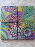 Coasters Handmade Travertine With Original Artwork-Set Of 4 Orange Blue Green Pink 3 small
