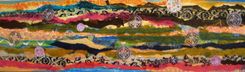 Abstract Original Collage Painting-10"X36" Brown Green Blue Yellow By Devikasart 2 small