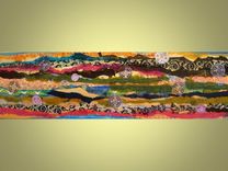 Abstract Original Collage Painting-10"X36" Brown Green Blue Yellow By Devikasart 3 small