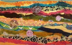 Abstract Original Collage Painting-10"X36" Brown Green Blue Yellow By Devikasart 4 small