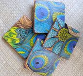 Tile Peacock Coasters Handmade-Set Of 4 Blue Green Brown By Devikasart 3 small