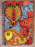 Journal Spiral Notebook Diary With Original Fish Artwork-Yellow Orange Blue Ink 3 small