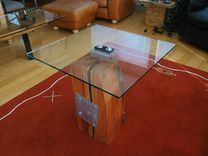 Cedar Pedestal Glass Top Table 1 small