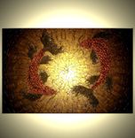 Koi Fish Painting, Original Abstract Carp, Red Copper Koi, Gold Metallic Art, Asian Fish - 48x36 2 small