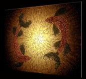 Original Abstract Large Painting Gold Red Koi Fish Metallic Knife Sculpture Lafferty - 36x24 1 small