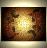 Original Abstract Large Painting Gold Red Koi Fish Metallic Knife Sculpture Lafferty - 36x24 3 small