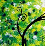 A Print With Matte Of Original Modern Abstract Green Sunset Tree Landscape Mat Painting-Jade Morning 2 small