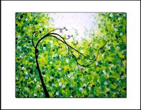 A Print With Matte Of Original Modern Abstract Green Sunset Tree Landscape Mat Painting-Jade Morning 4 small