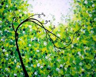 A Print With Matte Of Original Modern Abstract Green Sunset Tree Landscape Mat Painting-Jade Morning 5 small