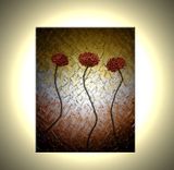 Red Flowers, Original Poppies Painting, Abstract Copper Metallic Floral, Textured Palette Knife 1 small