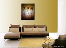 Red Flowers, Original Poppies Painting, Abstract Copper Metallic Floral, Textured Palette Knife 3 small