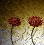 Red Flowers, Original Poppies Painting, Abstract Copper Metallic Floral, Textured Palette Knife 4 small