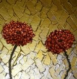 Red Flowers, Original Poppies Painting, Abstract Copper Metallic Floral, Textured Palette Knife 5 small