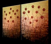 Original Flowers Abstract Impasto Gold Red Roses Poppies Painting, Textured Palette Knife Art 2 small