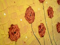 Original Flowers Abstract Impasto Gold Red Roses Poppies Painting, Textured Palette Knife Art 3 small
