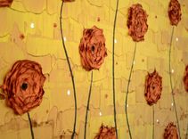 Original Flowers Abstract Impasto Gold Red Roses Poppies Painting, Textured Palette Knife Art 4 small