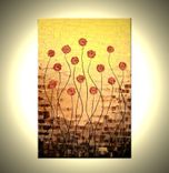 Original Impasto Red Flowers Painting Textured Blossom Landscape Roses Poppies Palette Knife Art 2 small