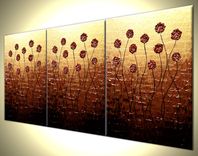 Original Flowers Abstract Impasto Gold Red Roses Poppies Painting, Textured Palette Knife Art 1 small