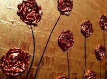 Original Flowers Abstract Impasto Gold Red Roses Poppies Painting, Textured Palette Knife Art 2 small