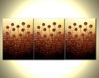 Original Flowers Abstract Impasto Gold Red Roses Poppies Painting, Textured Palette Knife Art 3 small