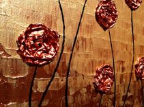 Original Flowers Abstract Impasto Gold Red Roses Poppies Painting, Textured Palette Knife Art 5 small