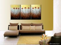 Abstract Art Large Gold Original Red Flowers Metallic Roses Poppies Textured Knife Painting 3 small