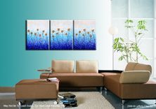 Original Large Abstract Painting Contemporary Impasto Flowers. White Blue Gold Floral Art 24 X 54 2 small