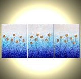 Original Large Abstract Painting Contemporary Impasto Flowers. White Blue Gold Floral Art 24 X 54 3 small