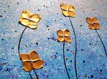 Original Large Abstract Painting Contemporary Impasto Flowers. White Blue Gold Floral Art 24 X 54 5 small