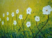 Original Abstract White Daisies Flowers Blossom Impasto Landscape Textured Palette Knife Painting 2 small