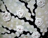 Original Abstract Tree Painting, Textured Cherry Blossom Flowers, Metallic White Impasto Floral 1 small