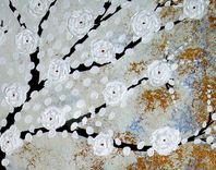 Original Abstract Tree Painting, Textured Cherry Blossom Flowers, Metallic White Impasto Floral 2 small