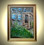 Original Abstract Green Impasto Church Garden Daisies Impressionist Textured Rectory Painting 3 small
