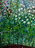 Original Abstract Green Impasto Church Garden Daisies Impressionist Textured Rectory Painting 4 small