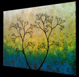 Original Abstract Tree Painting, Green Landscape Painting, Textured Tree, Blue Green Palette Knife 1 small