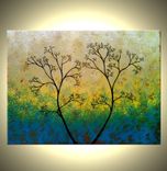 Original Abstract Tree Painting, Green Landscape Painting, Textured Tree, Blue Green Palette Knife 3 small